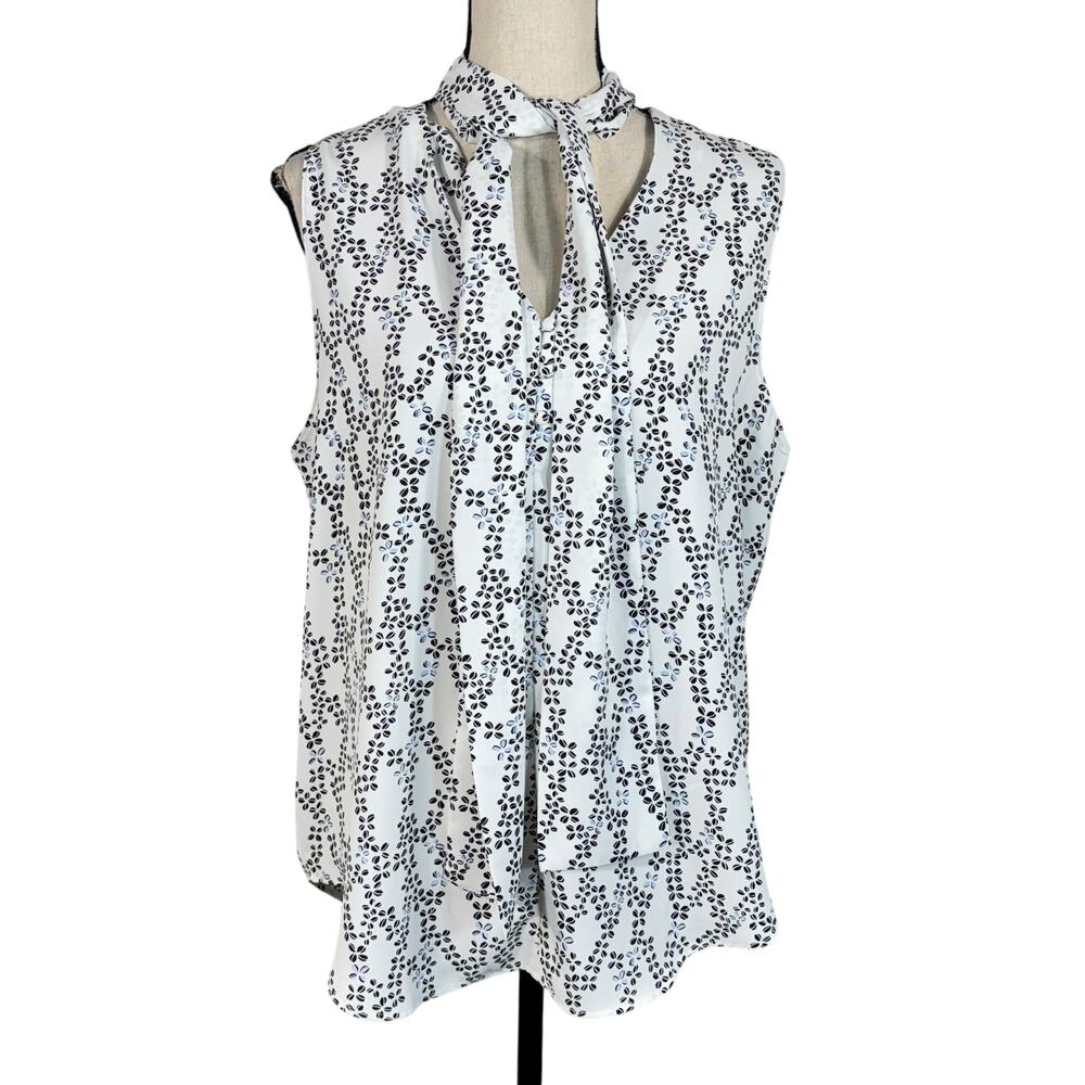 Ann Taylor Large Top Geometric Sleeveless Lightweight Button V-Neck Tie Scarf